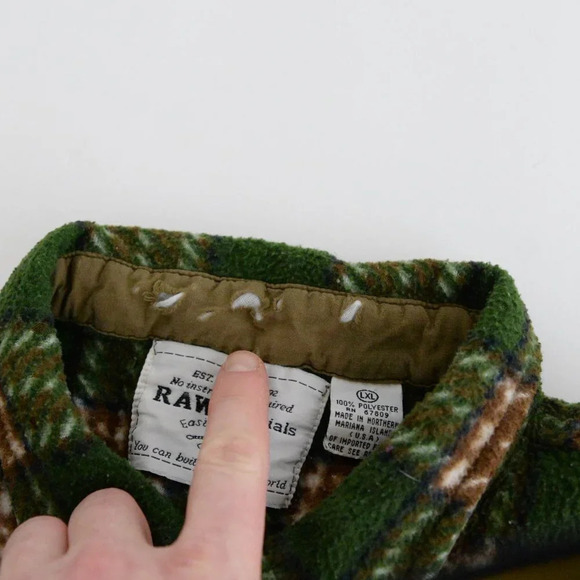 Vintage  90's Raw Materials Green & Brown Checker Print Fleece Button Up Shacket - Picture 12 of 12